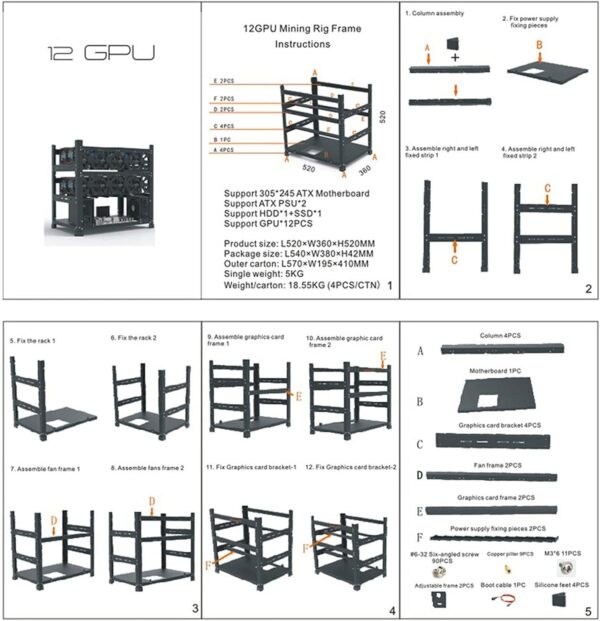 Mining Rig Frame - 3 Layers 12 GPU Steel Mining Case Bitcoin Ethereum ETH Rack Dual Power Motherboard Bracket Computer Case Miner Frame-Rack… - Image 6