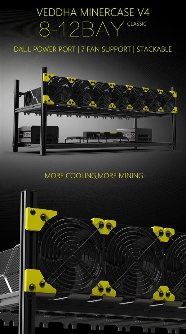 Veddha V4C Upgraded 8 to 12GPU Mining Rig Open-Air Miner Case Crypto Bitcoin Ethereum Mining Rig Frame - Image 2