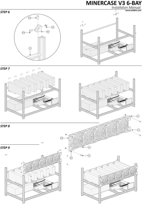 RXFSP Professional 6 GPU Miner Mining Case Aluminum Frame Mining Rig Black with 5 Fans - Image 5