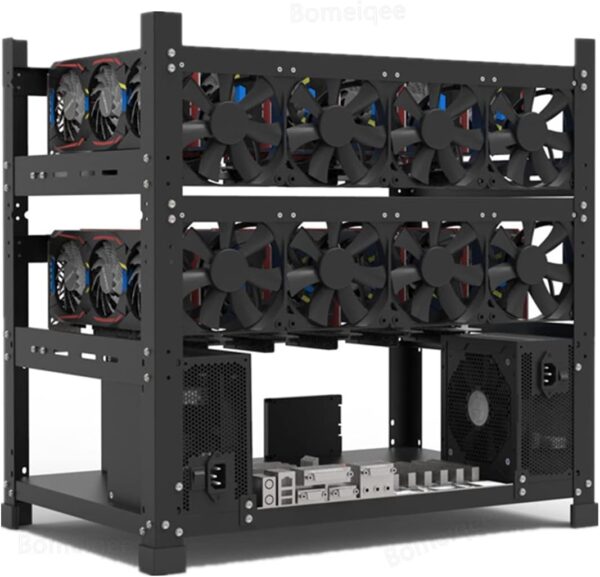 Mining Rig Frame for 12GPU, Steel Open Air Miner Mining Frame Rig Case, Support to Dual Power Supply for Crypto Coin Currency Bitcoin ETH ETC ZEC Mining Tools - Frame Only, Fans & GPU is not Included