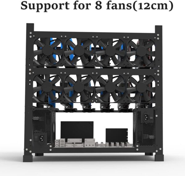 Mining Rig Frame for 12GPU, Steel Open Air Miner Mining Frame Rig Case, Support to Dual Power Supply for Crypto Coin Currency Bitcoin ETH ETC ZEC Mining Tools - Frame Only, Fans & GPU is not Included - Image 2