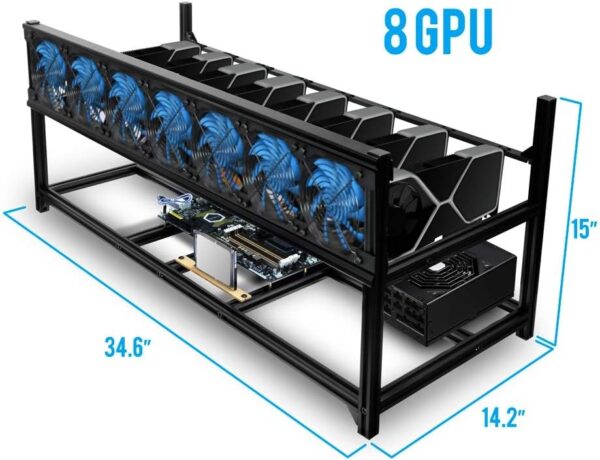 Kingwin Miner Rig Case Aluminum W/6 or 8 GPU Mining Stackable Frame Expert Crypto Mining Rack for Ethereum Classic, Flux, Ergo, Neoxa, Ravencoin–Improve GPU Air Flow Cryptocurrency, Test Bench PC Case - Image 3