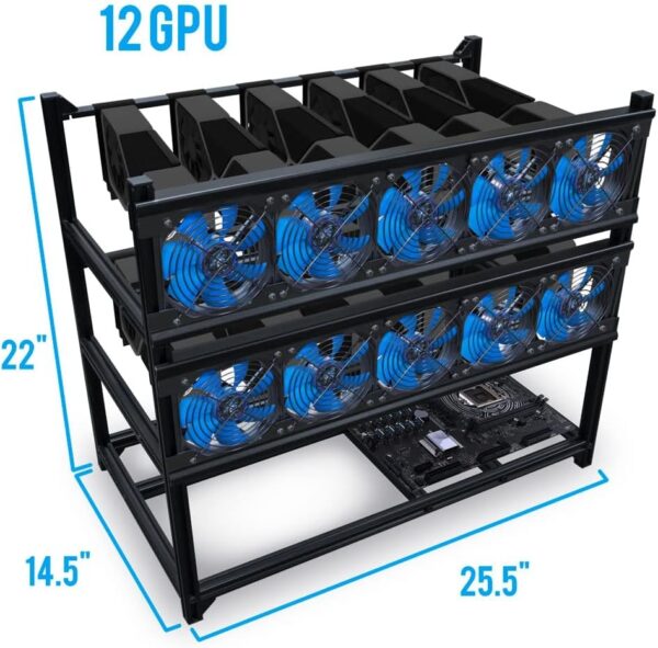 Kingwin Miner Rig Case Aluminum W/6 or 8 GPU Mining Stackable Frame Expert Crypto Mining Rack for Ethereum Classic, Flux, Ergo, Neoxa, Ravencoin–Improve GPU Air Flow Cryptocurrency, Test Bench PC Case - Image 12