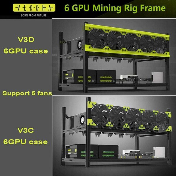 HLL Professional 6/8 GPU Miner Mining Case Aluminum Frame Mining Rig for ETH ZEC/Bitcoin Crypto Coin Currency Mining Veddha (6GPU) - Image 24