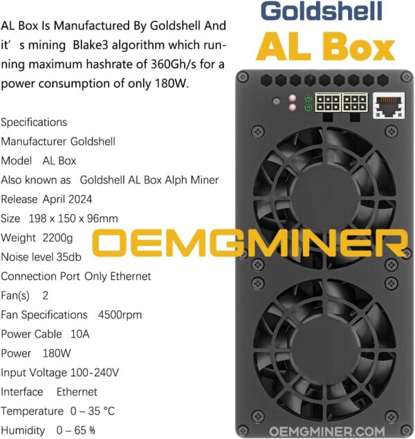 New Goldshell AL Box Asic Miner 360G 180W Alephium Miner Crypto Mining with PSU by OEMGMINER - Image 6