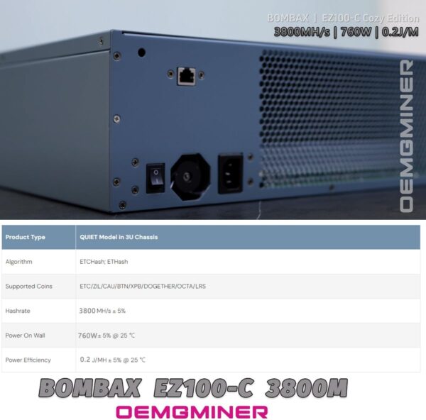 NEW Bombax Miner EZ100-C 3800M 760W Ethereum Classic ETC, ZIL, OCTA Quiet Miner Crypto Mining ASIC Miner Home Mining Dual Mode (3800M) - Image 5