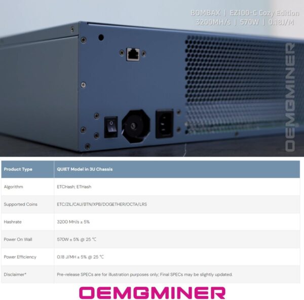 NEW Bombax Miner EZ100-C 3800M 760W Ethereum Classic ETC, ZIL, OCTA Quiet Miner Crypto Mining ASIC Miner Home Mining Dual Mode (3800M) - Image 8