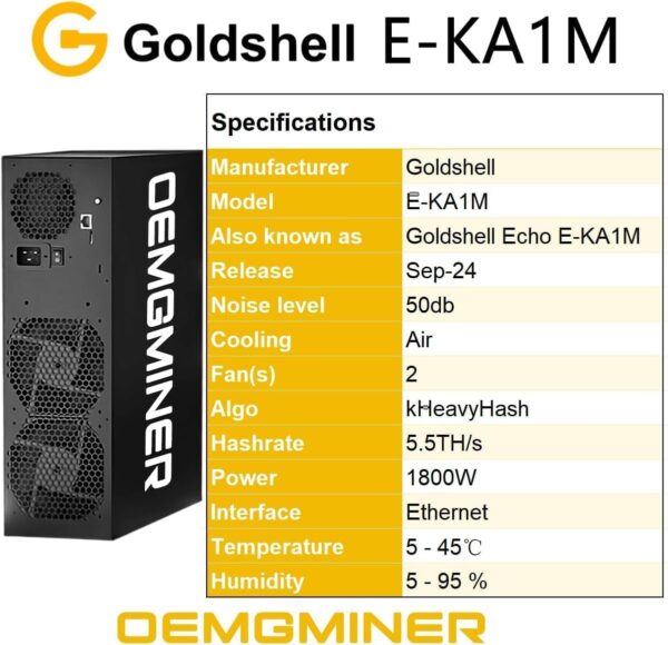 New Goldshell E-KA1M 5.5T 1800W KAS Miner for Home use,Crypto Mining Asic Miner Silent Miner, KAS Kaspa Server Include PSU - Image 2