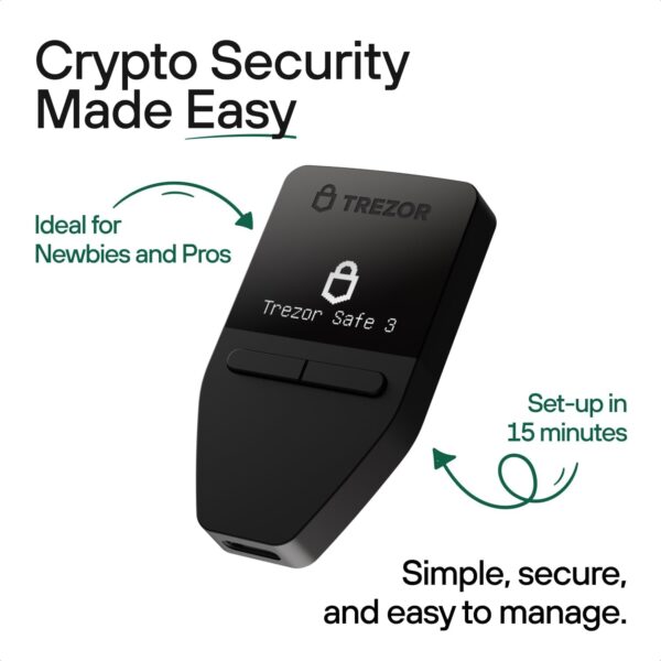 Trezor Safe 3 - Passphrase & Secure Element Protected Crypto Hardware Wallet - Buy, Store, Manage Digital Assets Simply and Safely (Cosmic Black) - Image 2