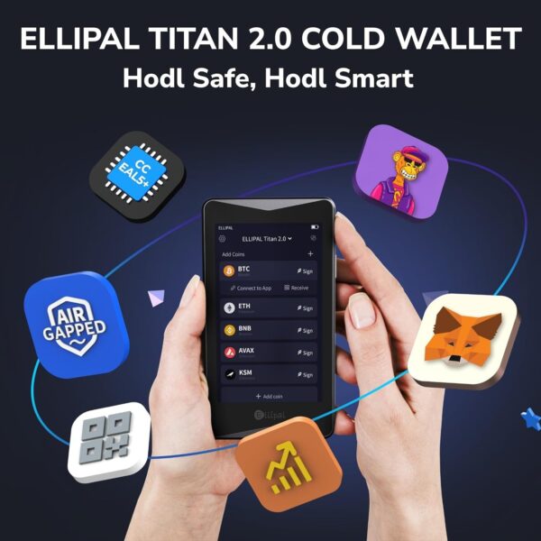 ELLIPAL Titan 2.0 Crypto Cold Wallet - 100% Offline Hardware Wallet with Air-Gapped Technology, Cold Storage Wallet for Bitcoin, ETH, SOL, NFT & 10,000+ Coins and Tokens - Image 2