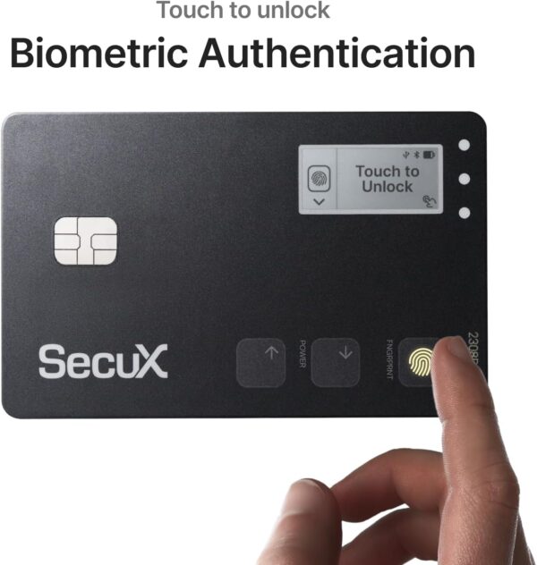 SecuX Shield Bio Crypto Hardware Wallet - Secure Biometric Authentication, Cold Storage Card for NFT, Bitcoin, Ethereum, Cardano, ERC20, BEP20, and More, Flat Black, Compact - Image 2