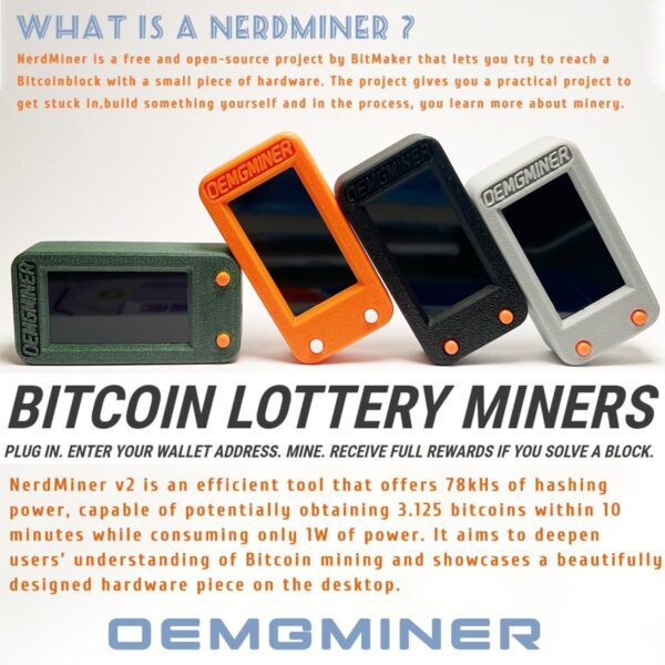 NerdMiner V2 Pro 78KH/s T-Display S3 Bitcoin Solo Lottery Miner Win 3.125 BTC with Low Power Consumption - WiFi Connection, and USB-C Power (NerdMiner V2 Pro-Orange) - Image 3