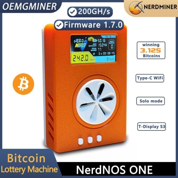 NerdMiner Nerdnos One - 200GH/s 8W Bitcoin Asic Miner Win 3.125 BTC Solo Lottery Miner with Low Power Consumption WiFi Connection with USB-C Cable - Image 5