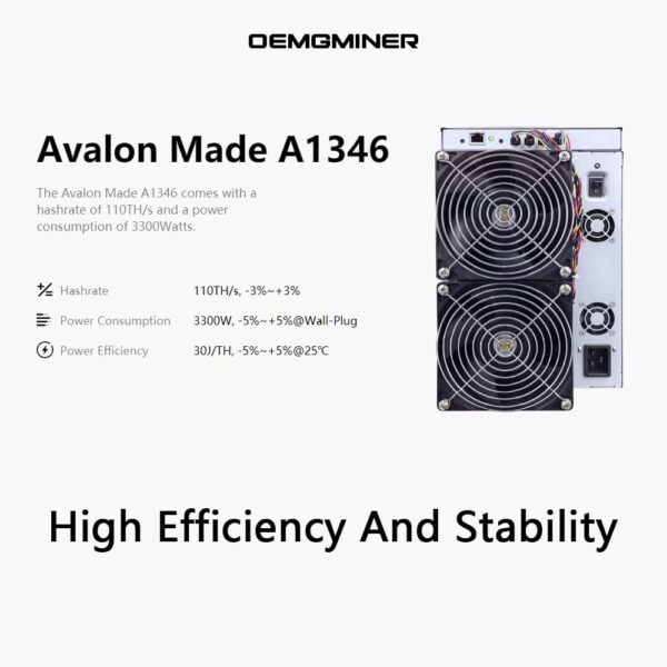 Avalon A1346 110TH/s Bitcoin Miner 3300W BTC Asic Miner Crypto Machine by OEMGMINER - Image 2