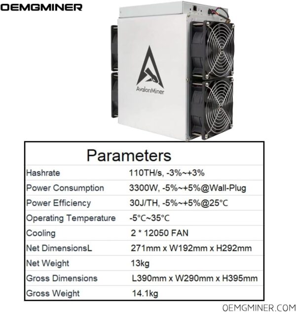 Avalon A1346 110TH/s Bitcoin Miner 3300W BTC Asic Miner Crypto Machine by OEMGMINER - Image 6