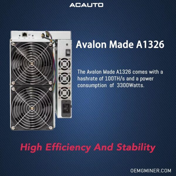 New Avalon A1326 100TH 3300W BTC Asic Miner Crypto Machine Bitcoin Miner Bulit-in PSU Ready Stock by ACAUTO - Image 2