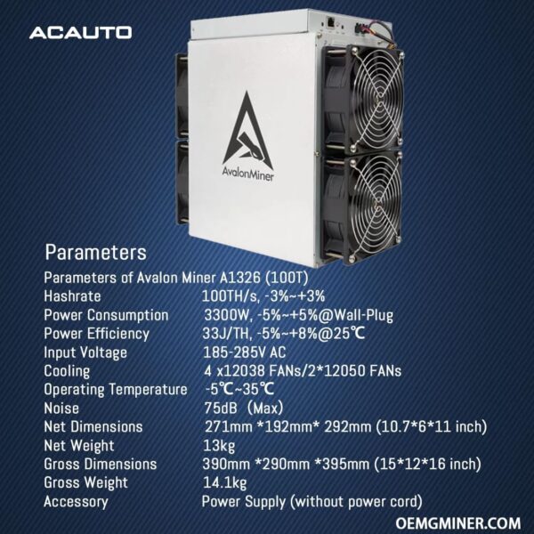 New Avalon A1326 100TH 3300W BTC Asic Miner Crypto Machine Bitcoin Miner Bulit-in PSU Ready Stock by ACAUTO - Image 6