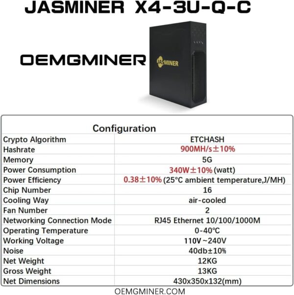 99% New Jasminer X4-Q 900MH/s 340w 5G ETC ETHW ETHF Octa ZIL Miner Low Power Bulid-in PSU Ultra-Silence Home Mining by MinerXpert - Image 7